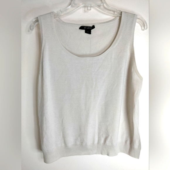 St. John (Size XL) Cream Wool Blend Sleeveless Stretch Basic Knit Sweater Vest - Picture 1 of 4